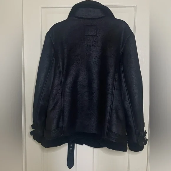American Eagle Faux Suede Shearling Lined Distressed Moto Jacket, Bl, Sz XL - Picture 11 of 16